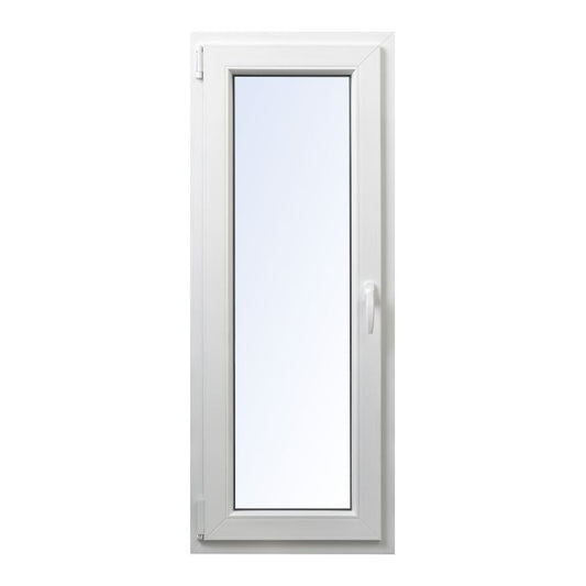 Hvidt PVC-vindue med tolagsglas, vendbart og drejeligt, 565 x 1435 mm, venstre