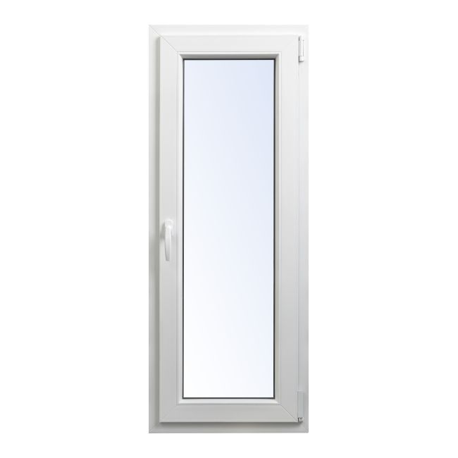 Hvid højre PVC-vindue med to lag glas, vippe- og drejefunktion, 565 x 1435 mm