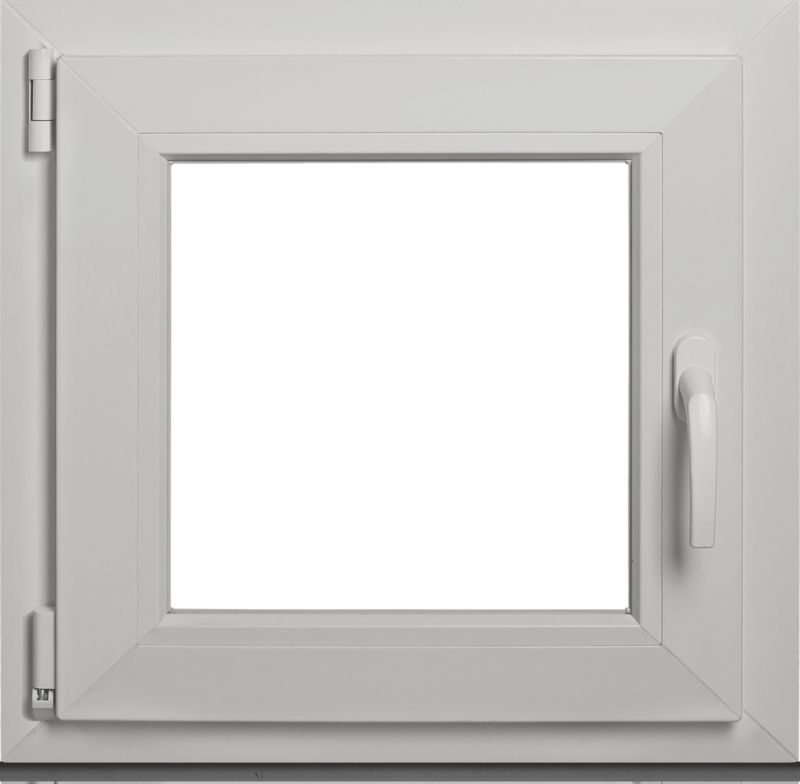 Hvidt PVC-vindue med tolagsglas, vendbart og kipbart, 565 x 535 mm, venstre
