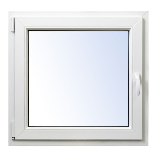 Hvidt PVC-vindue med tolagsglas, vendbart og kipbart, 565 x 535 mm, venstre