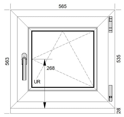 Hvid PVC-vindue med tolagsglas, dreje- og kipfunktion, højre, 565 x 535 mm