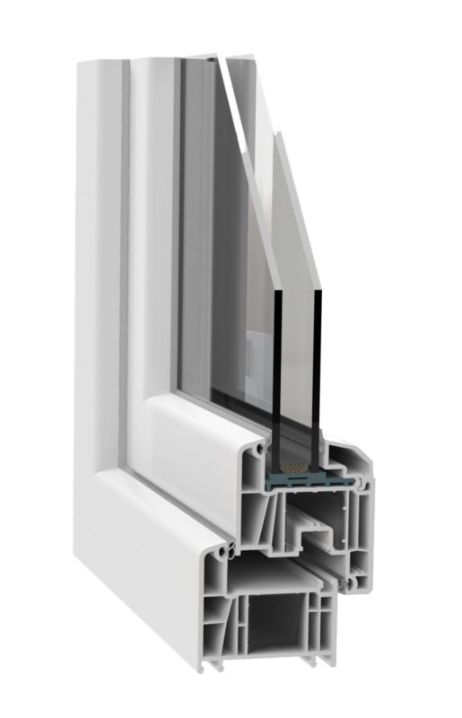 Hvidt PVC-vindue med tolagsglas, vippe- og sidehængt, 565 x 835 mm, venstre