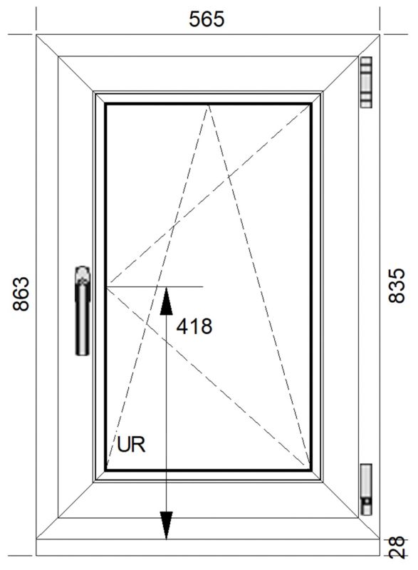 PVC-vindue med to-lags glas, dreje-kip, 565 x 835 mm, højre, hvid