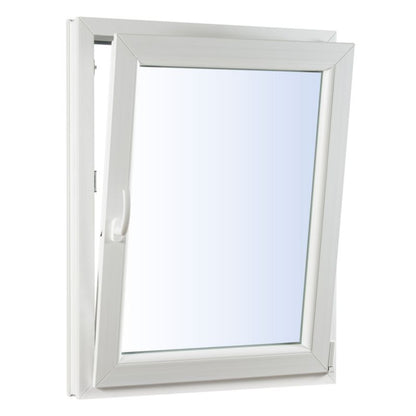 Hvid PVC-vindue med to-lags glas, vippe- og drejefunktion, 865 x 1135 mm, højrehængt