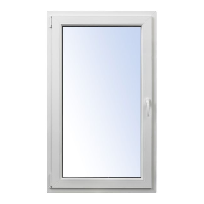 Hvid venstrehængt PVC-vindue med tolags glas, vippe- og drejefunktion, 865 x 1435 mm