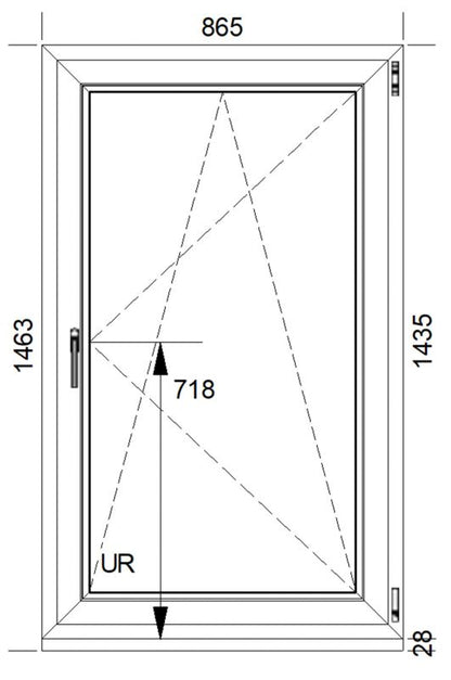 Hvid højre PVC-vindue med tolags energiglas, vippe- og drejefunktion, 865 x 1435 mm