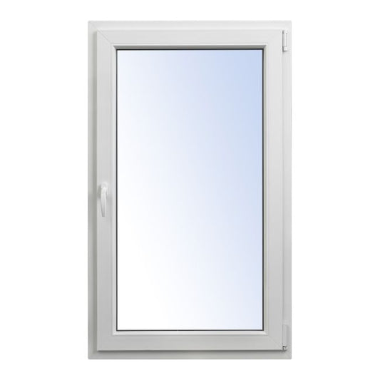 Hvid højre PVC-vindue med tolags energiglas, vippe- og drejefunktion, 865 x 1435 mm