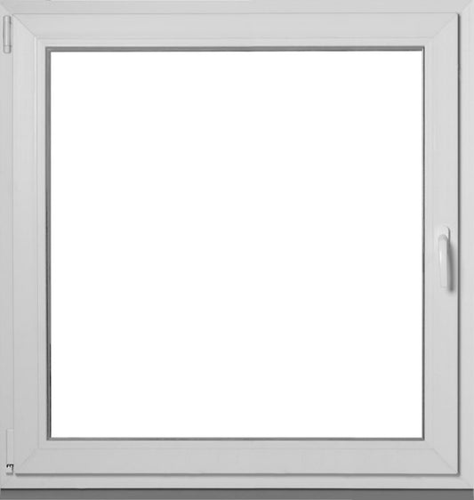 Hvidt PVC-vindue med to lag glas, dreje-kip, venstre, 865 x 835 mm