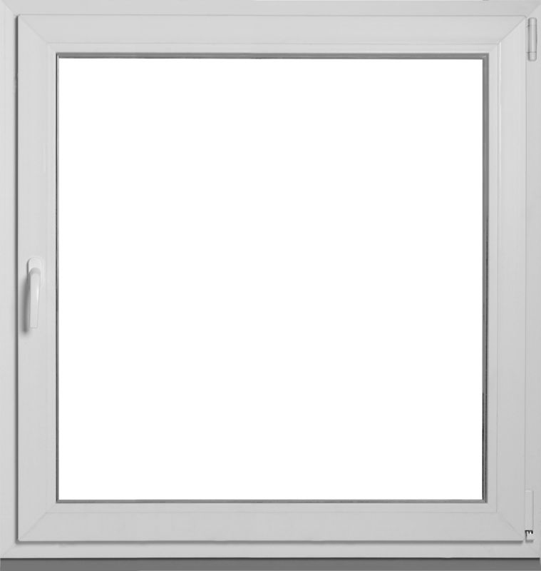 Hvid højre PVC-vindue med to lag glas, vippe- og drejefunktion, 865 x 835 mm