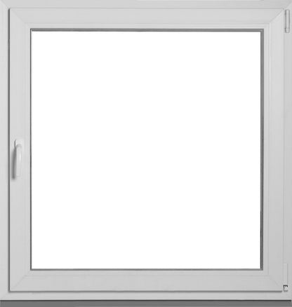 Hvid højre PVC-vindue med to lag glas, vippe- og drejefunktion, 865 x 835 mm