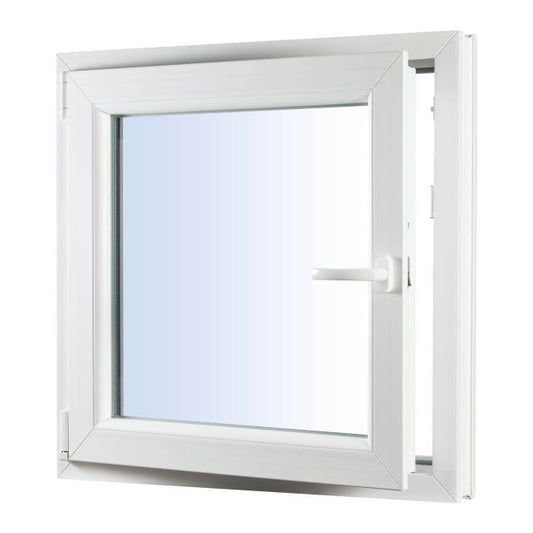 Hvidt venstrehængt PVC-vindue med trelagsglas, 1065 x 1035 mm