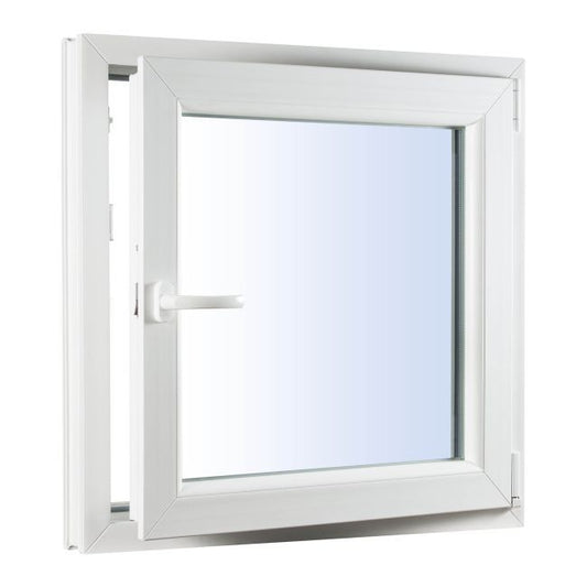 Hvid højre PVC-vindue med trelagsglas, dreje-kip, 1065 x 1035 mm