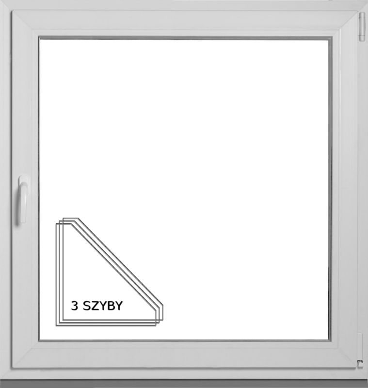 Hvid højrevendt PVC-vindue med trelagsglas, vippe- og drejefunktion, 1165 x 1135 mm