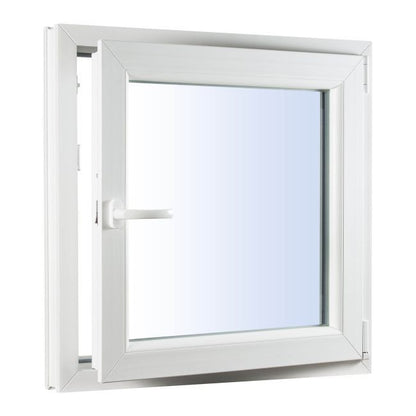 Hvid højrevendt PVC-vindue med trelagsglas, vippe- og drejefunktion, 1165 x 1135 mm