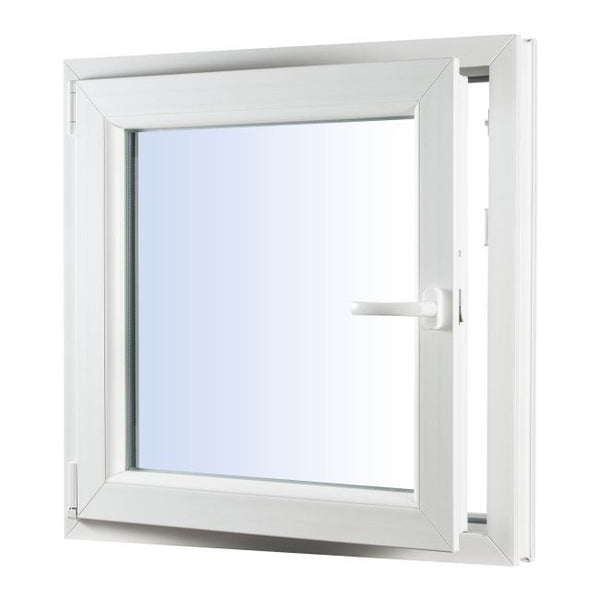 Hvidt venstrehængt PVC-vindue med trelagsglas, vippe- og sideåbning, 565 x 535 mm