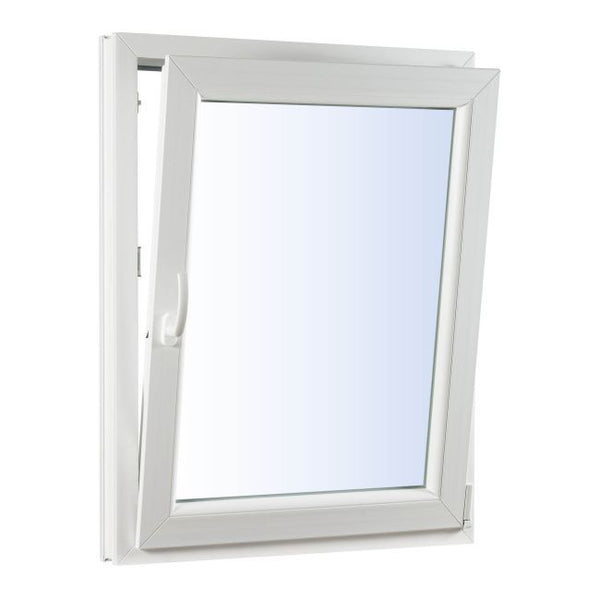 Hvid højre PVC-vindue med trelags glas, vippe- og drejefunktion, 565 x 835 mm