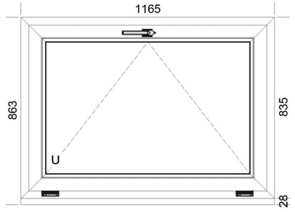 Hvidt PVC-vindue med vippefunktion og trelagsglas 1165 x 835 mm