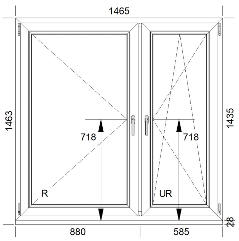 PCV-vindue med dreje- og dreje-kipfunktion, to-lags glas, 1465 x 1435 mm, højrehængt, hvid