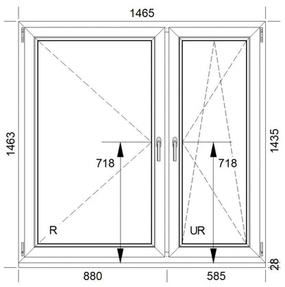 PCV-vindue med dreje- og dreje-kipfunktion, to-lags glas, 1465 x 1435 mm, højrehængt, hvid