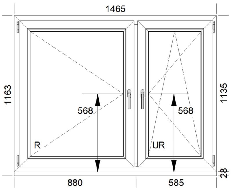 PVC-vindue med sidehængt og sidehængt-tilt funktion 1465 x 1135 mm højre hvid