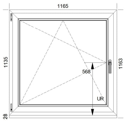 PVC-vindue med fast og kipfunktion, 3-lags glas, 1165 x 1135 mm, venstre, hvid