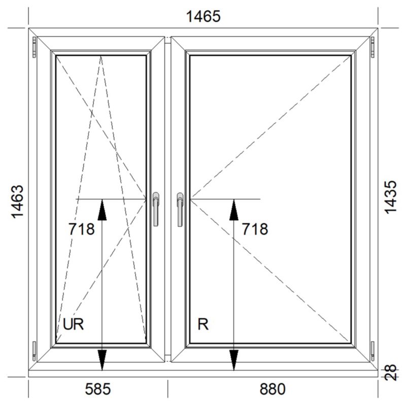 PVC-vindue med fast og dreje-kip funktion, 3-lags glas, 1465 x 1435 mm, venstre, hvid