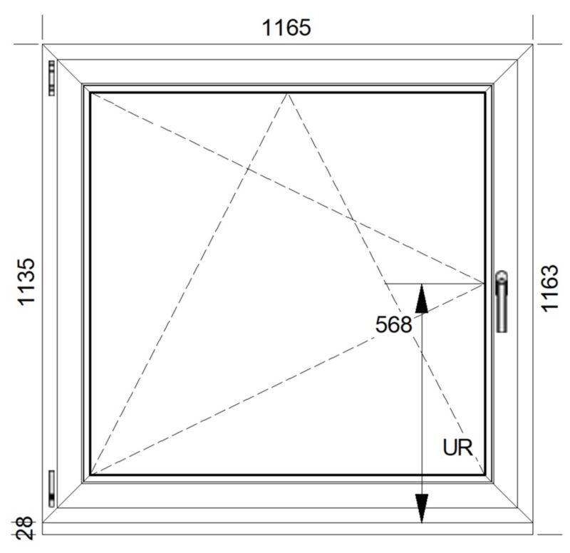 PVC-vindue med tolagsglas, vippe- og drejefunktion, 1165 x 1135 mm, venstre, hvid