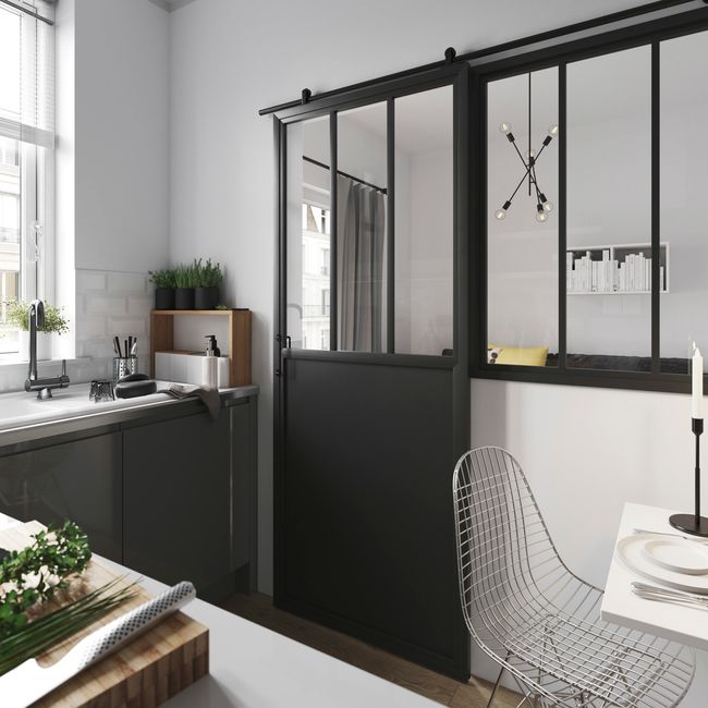 Fast vindue GoodHome 3-panel sort industrialdesign