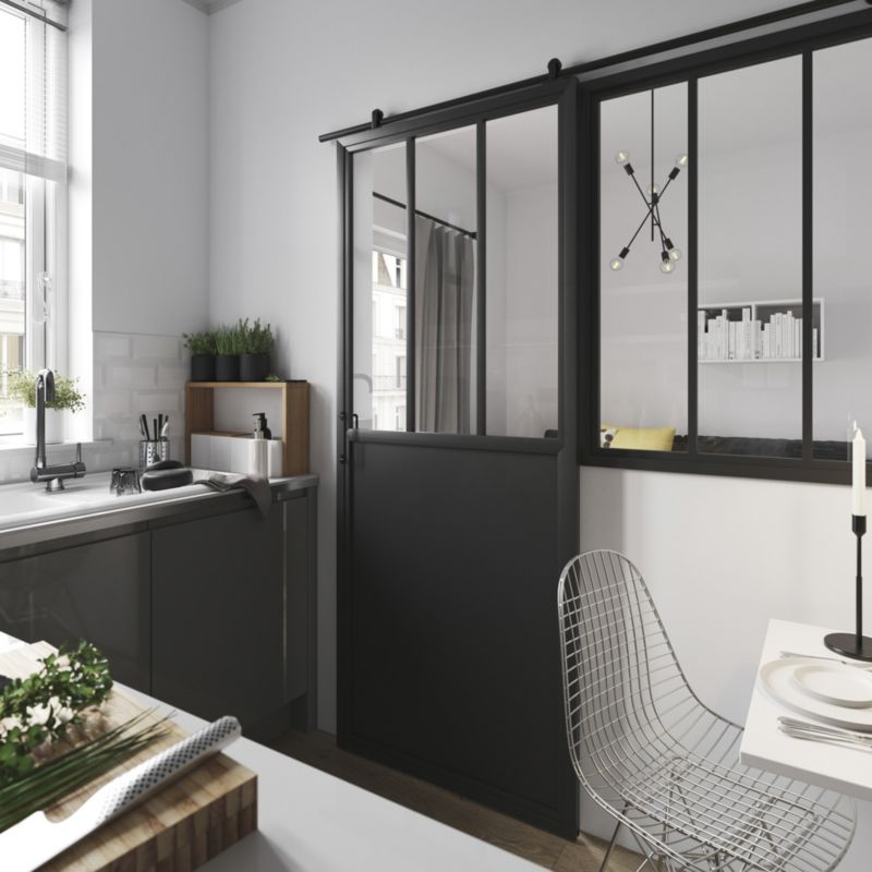 Fast vindue GoodHome 3-panel sort industrialdesign