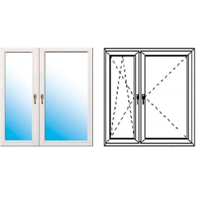 PVC facadevindue O19 2-lags dreje-vippe + dreje asymmetrisk venstre 1465x1135 mm hvid