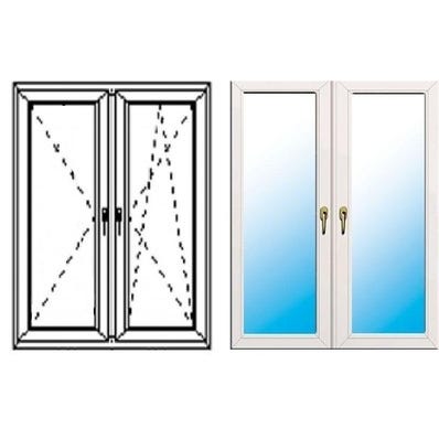 Facadevindue 2-lags PVC O34S Dreje + Dreje-vip Højre Symmetrisk 146,5x143,5 cm Hvid