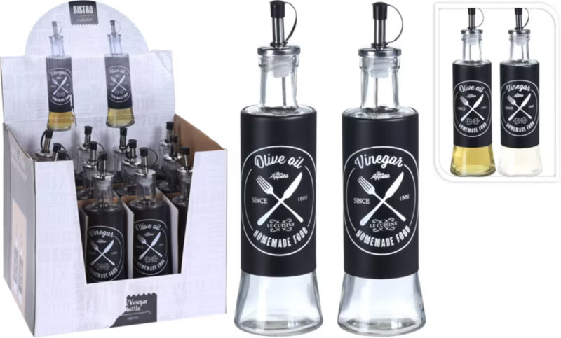 Olie- og Eddigeflasker 2x300 ml 24 cm Sort Glas