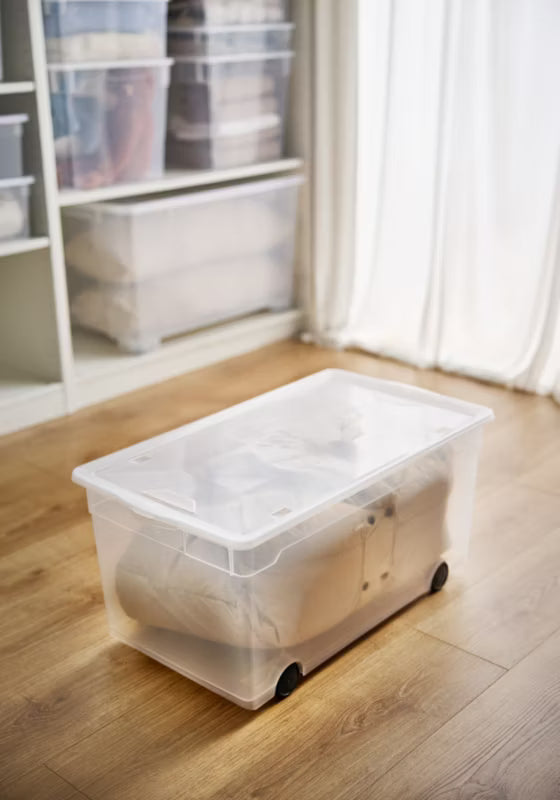 Opbevaringsboks med Hjul 63 Liter Transparent