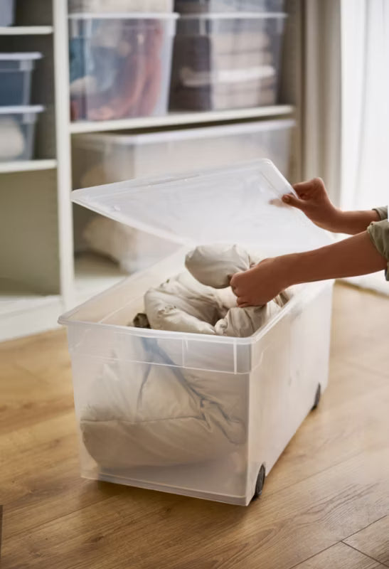 Opbevaringsboks med Hjul 63 Liter Transparent