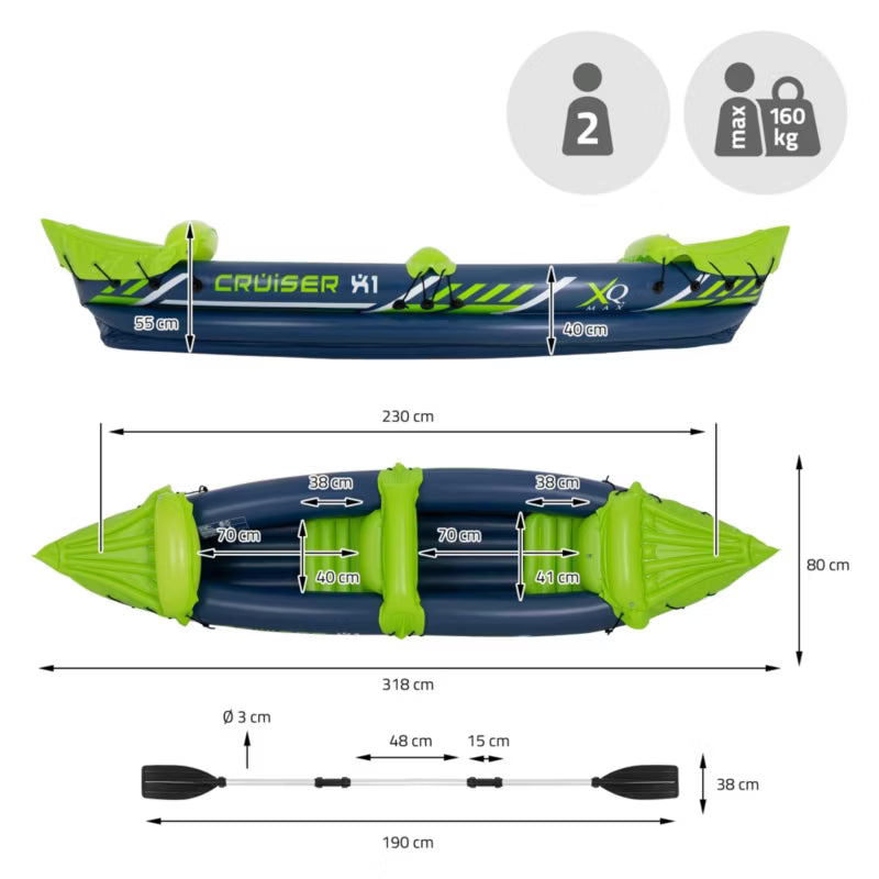 Oppustelig Kajak Cruiser X1 2-Personer 325x81 cm Grøn