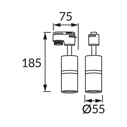 Skinne Spot Dior TRA GU10 Sort 75 mm