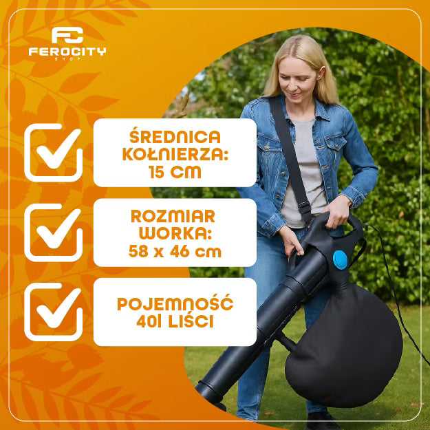 Opsamlerpose til Løvsuger 40 Liter 15 cm Sort