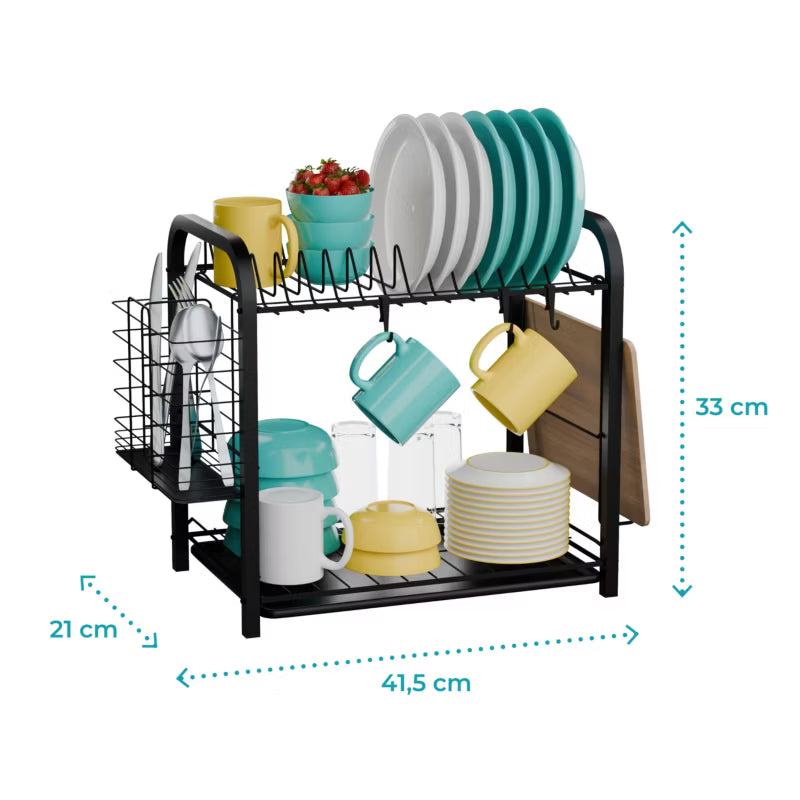Opvaskestativ 2 Niveauer 41,5x21 cm Sort OK12