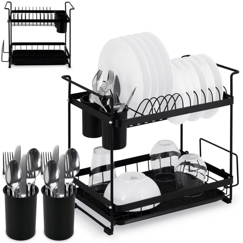 Opvaskestativ 2 Niveauer 44x31 cm Sort MS-602