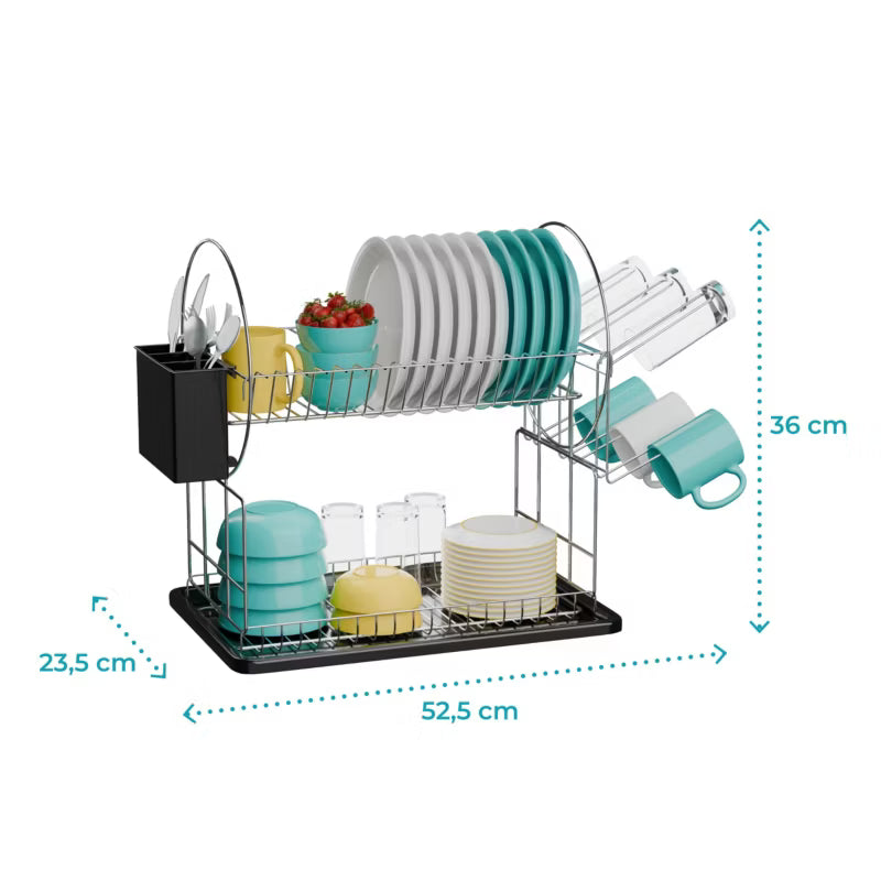 Opvaskestativ 2 Niveauer OK01 Krom Sort