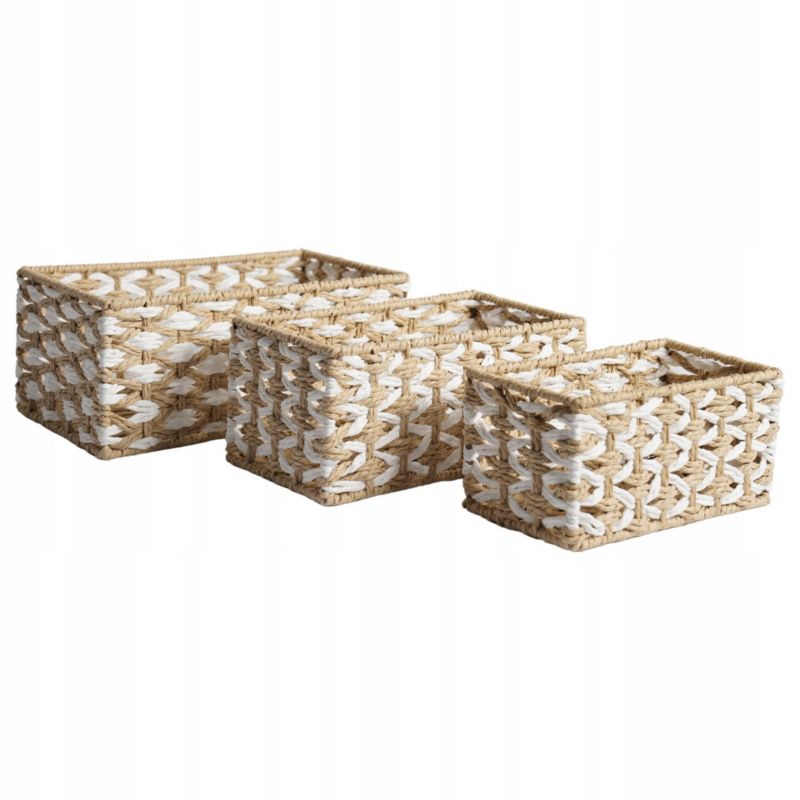 Opbevaringskurv Sæt 3 stk. Beige Papirsnor 28x16x12 cm