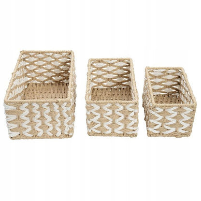 Opbevaringskurv Sæt 3 stk. Beige Papirsnor 28x16x12 cm