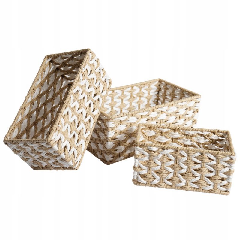 Opbevaringskurv Sæt 3 stk. Beige Papirsnor 28x16x12 cm