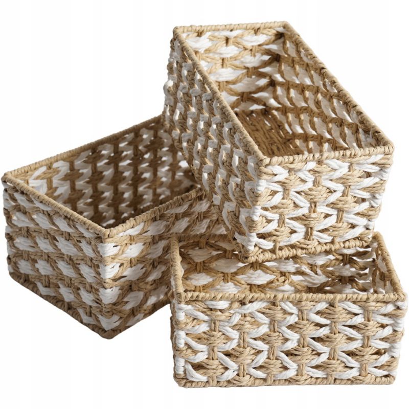 Opbevaringskurv Sæt 3 stk. Beige Papirsnor 28x16x12 cm