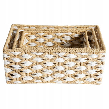 Opbevaringskurv Sæt 3 stk. Beige Papirsnor 28x16x12 cm