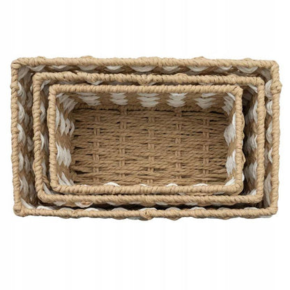Opbevaringskurv Sæt 3 stk. Beige Papirsnor 28x16x12 cm