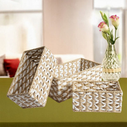 Opbevaringskurv Sæt 3 stk. Beige Papirsnor 28x16x12 cm