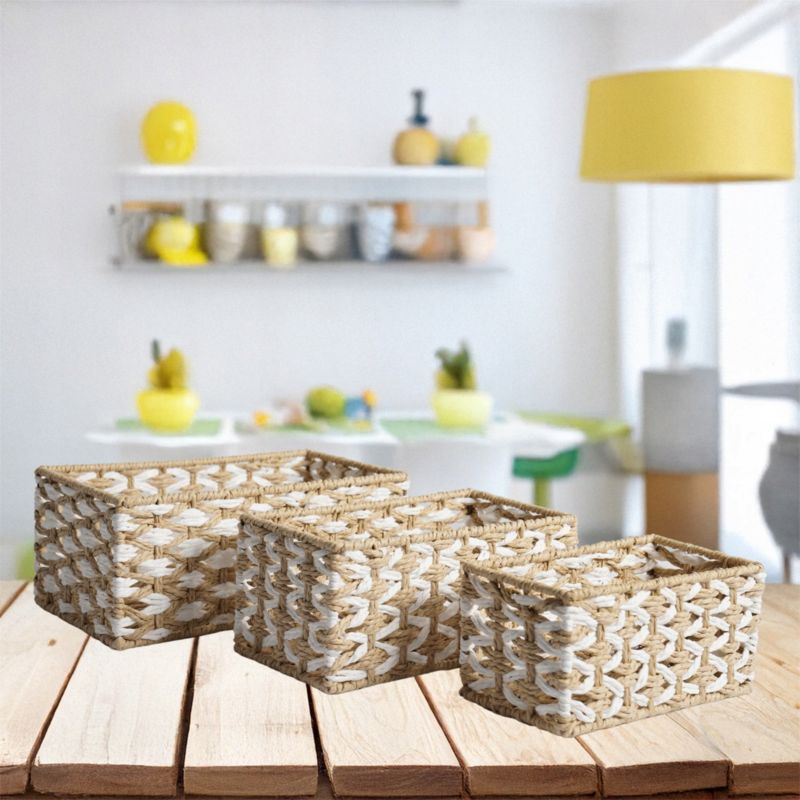 Opbevaringskurv Sæt 3 stk. Beige Papirsnor 28x16x12 cm