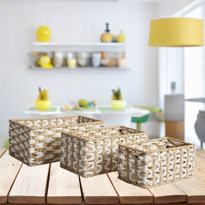 Opbevaringskurv Sæt 3 stk. Beige Papirsnor 28x16x12 cm