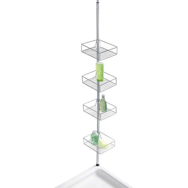Teleskopisk Brusestang med 4 Hylder 56-275 cm Krom Rustfrit Stål